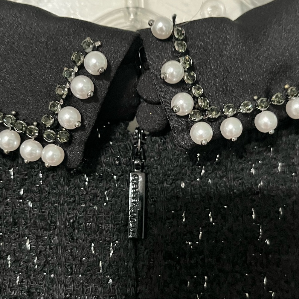 Karl Lagerfeld Paris short-sleeve bouclé-tweed Peter Pan collar A-line dress - Picture 5 of 9